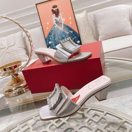 Roger Viver Full leather diamond buckle slippers 290