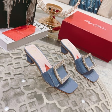 Roger Viver Full leather diamond buckle slippers 290