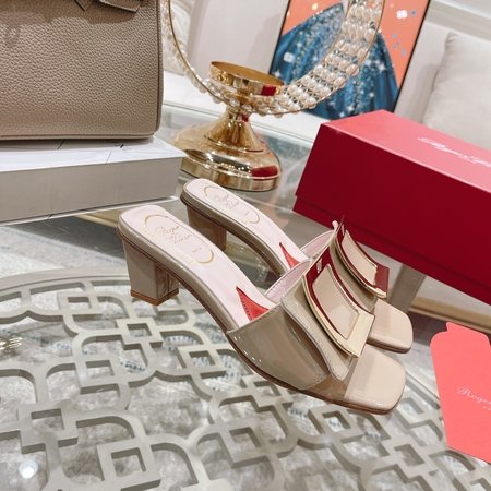 Roger Viver Full Leather Smooth Buckle Slippers