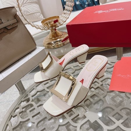 Roger Viver Full Leather Smooth Buckle Slippers