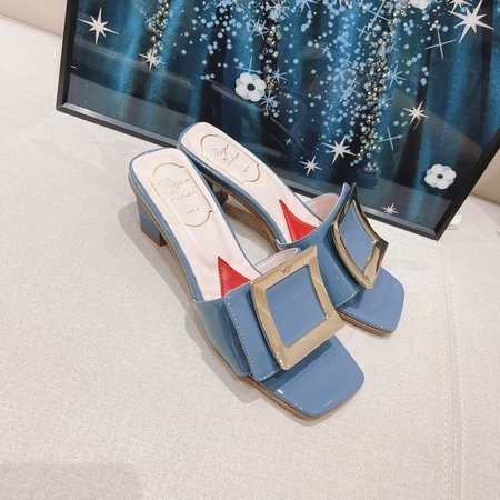 Roger Viver Full Leather Smooth Buckle Slippers