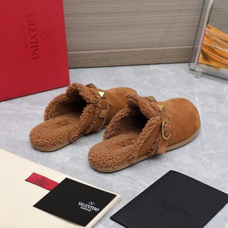 Valentino Wool studded fur slippers