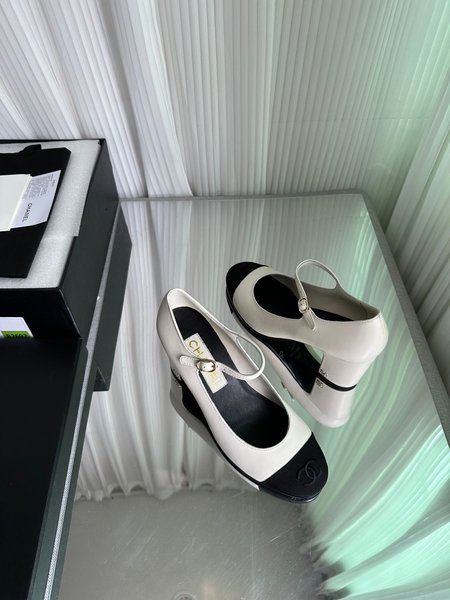 Chanel Mary Jane women s shoes with classic color block elements and large logo