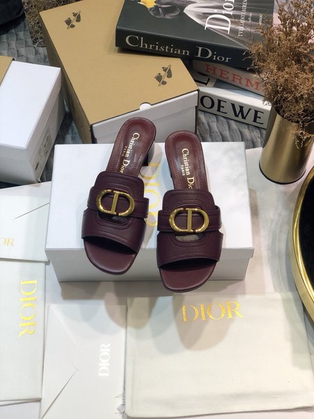 Dior CD Letter Metal Logo Flat Hollow Sandals Round Toe Thick Heel Jelly Slippers