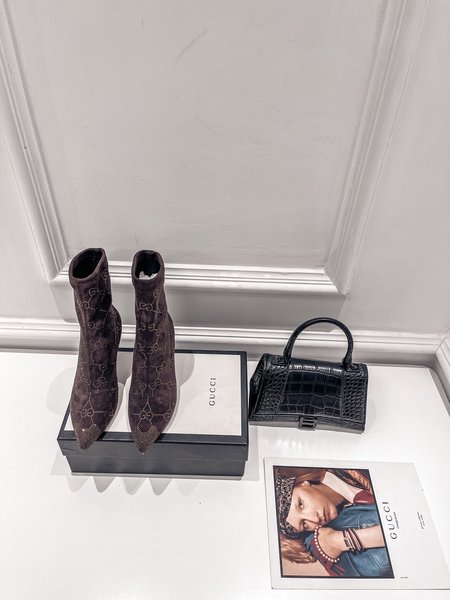 Gucci Diamond-studded high-heel elastic boots with a heel height of about 7.5cm