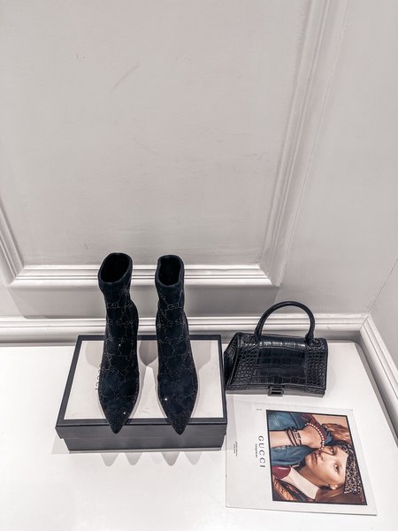 Gucci Diamond-studded high-heel elastic boots with a heel height of about 7.5cm