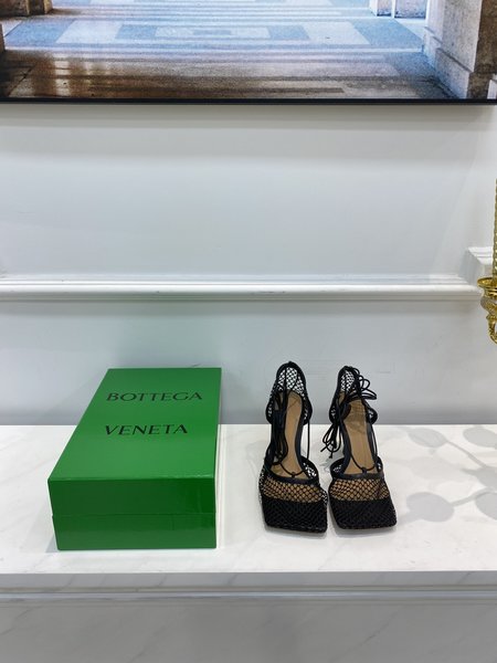 Bottega Veneta BV Roman lace-up high-heeled sandals black mesh design high-quality leather outsole