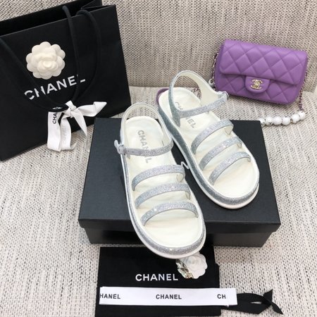 Chanel Chain sandals with embroidered letters sheepskin feet