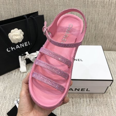 Chanel Chain sandals with embroidered letters sheepskin feet