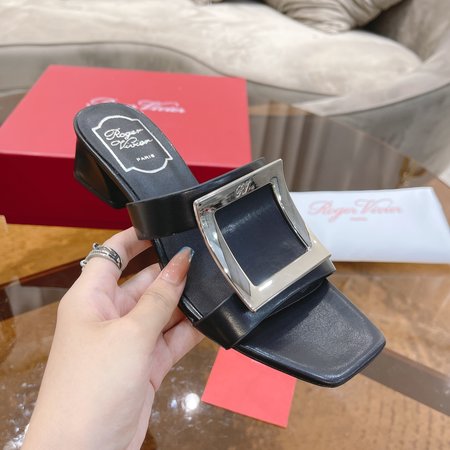 Roger Viver large buckle chunky heel slippers