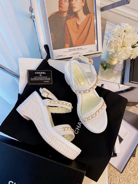 Chanel Platform Wedges Sandals Chain Matching Design