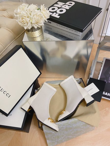 Gucci Thick heel series boots grained lambskin nylon mesh