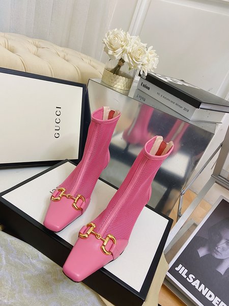 Gucci Kitten Heels grained lambskin nylon mesh boots