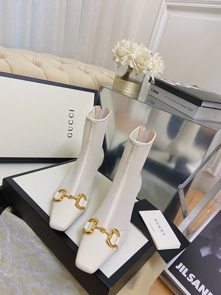 Gucci Kitten Heels grained lambskin nylon mesh boots