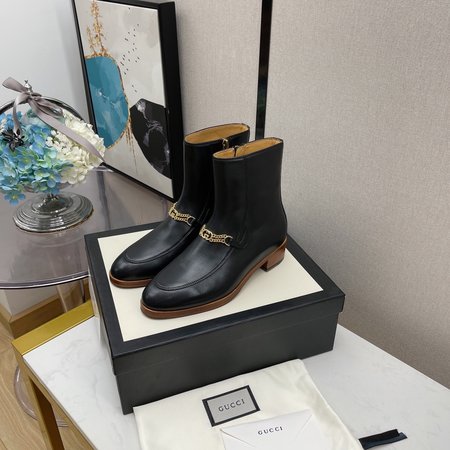 Gucci GG chain ankle boots lambskin lining cowhide