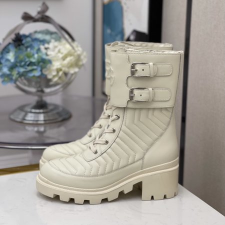 Gucci Platform Double Buckle Martin Boots Side Zipper Moto Boots Calfskin Heel Height: 5cm