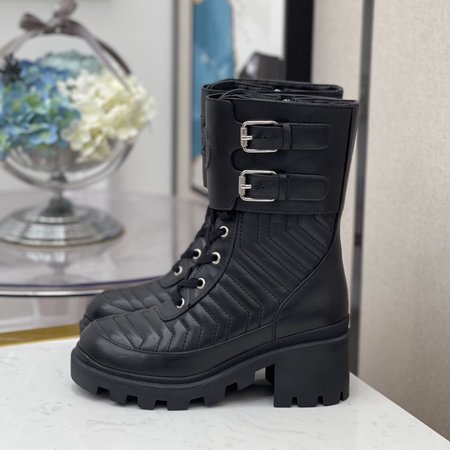 Gucci Platform Double Buckle Martin Boots Side Zipper Moto Boots Calfskin Heel Height: 5cm