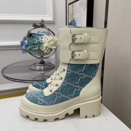 Gucci Platform Double Buckle Martin Boots Side Zipper Moto Boots Calfskin Heel Height: 5cm