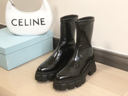 Prada Monolith Boots Leather and Nylon Fabric Enamel Metal Triangle Logo