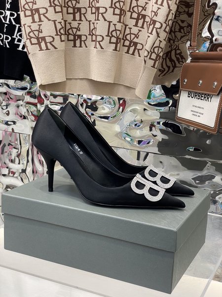 Balenciaga Silk material BB diamond buckle high heels