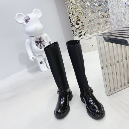 Prada Nylon material cowhide leather iconic triangle logo cowhide boots