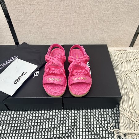 Chanel Straw Velcro Sandals