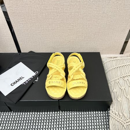 Chanel Straw Velcro Sandals