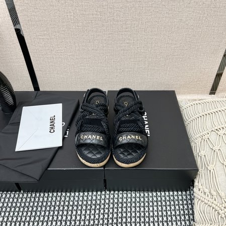 Chanel Straw Velcro Sandals