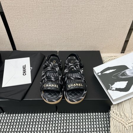 Chanel Straw Velcro Sandals