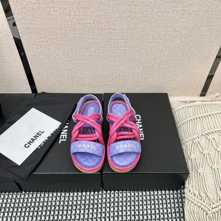 Chanel Straw Velcro Sandals
