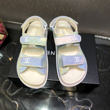 Chanel Rainbow Denim Sandals