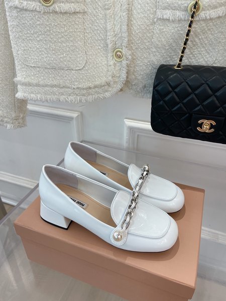 Miu Miu pearl chain loafers