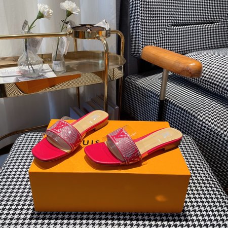 Louis Vuitton Slippers Lamb fabric TPU transparent film Genuine leather outsole