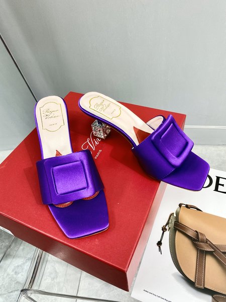 Roger Viver Crystal Heel Square Toe Slippers