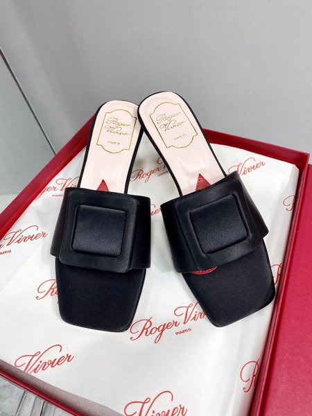 Roger Viver Crystal Heel Square Toe Slippers