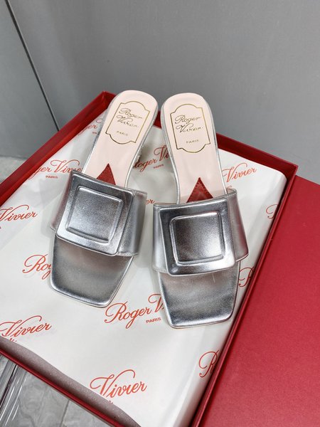 Roger Viver Crystal Heel Square Toe Slippers