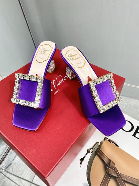 Roger Viver Crystal Heel Square Toe Slippers