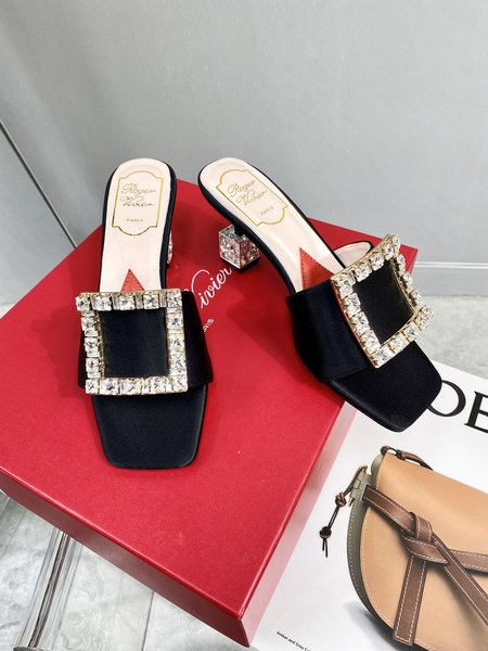 Roger Viver Crystal Heel Square Toe Slippers