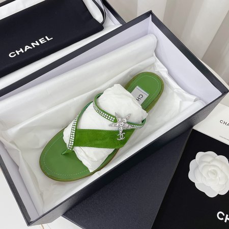 Chanel rhinestone thong sandals