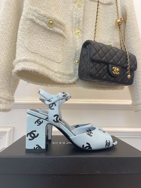 Chanel CC fish mouth block heel sandals