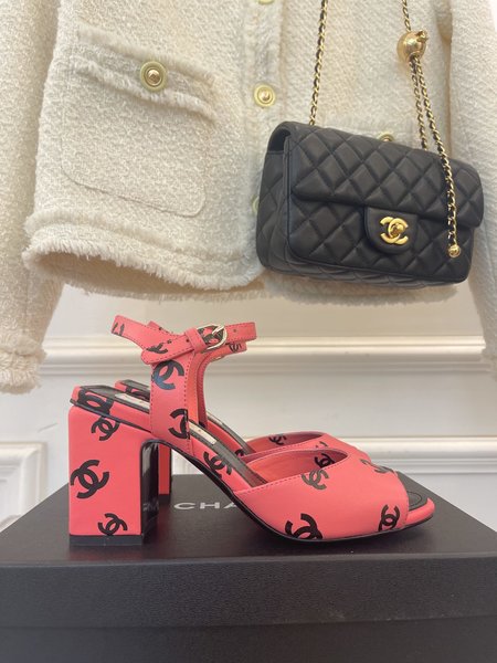 Chanel CC fish mouth block heel sandals