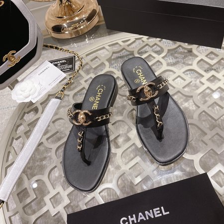 Chanel Big Logo Chain Slippers