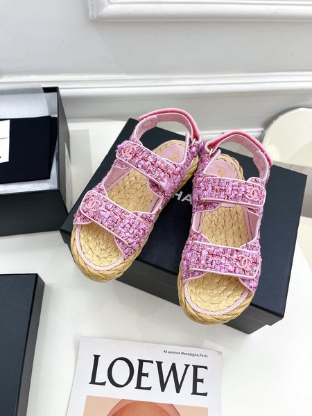Chanel Beach Velcro Sandals Handwoven Hemp Rope Negatives