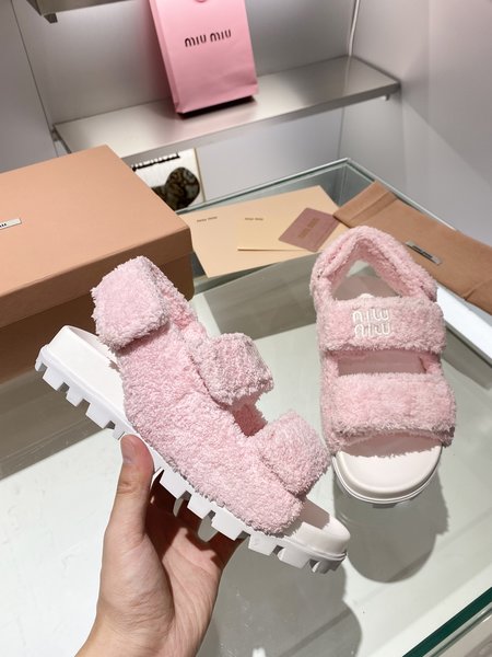 Miu Miu embroidered letter fur slippers