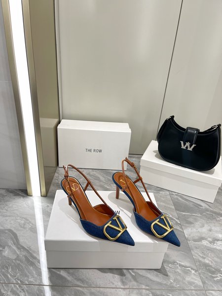 Valentino Big V buckle denim sandals and slippers