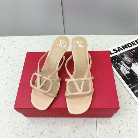 Valentino Logo Buckle High Heel Slippers