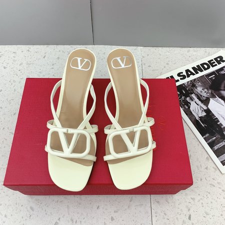 Valentino Logo Buckle High Heel Slippers