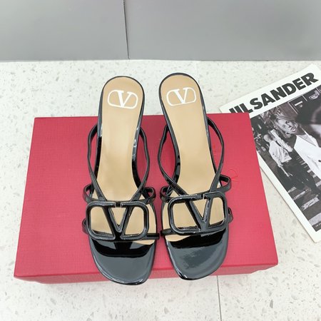Valentino Logo Buckle High Heel Slippers