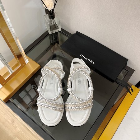 Chanel Sandals Cross Braided Rope Chain