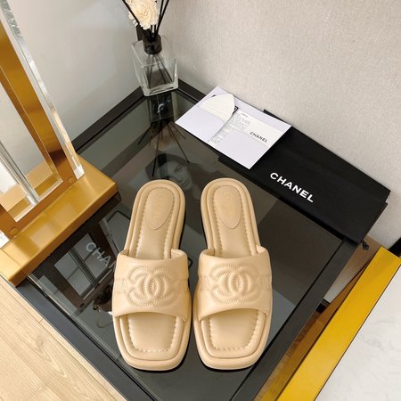 Chanel Embroidered Logo Slippers Platform